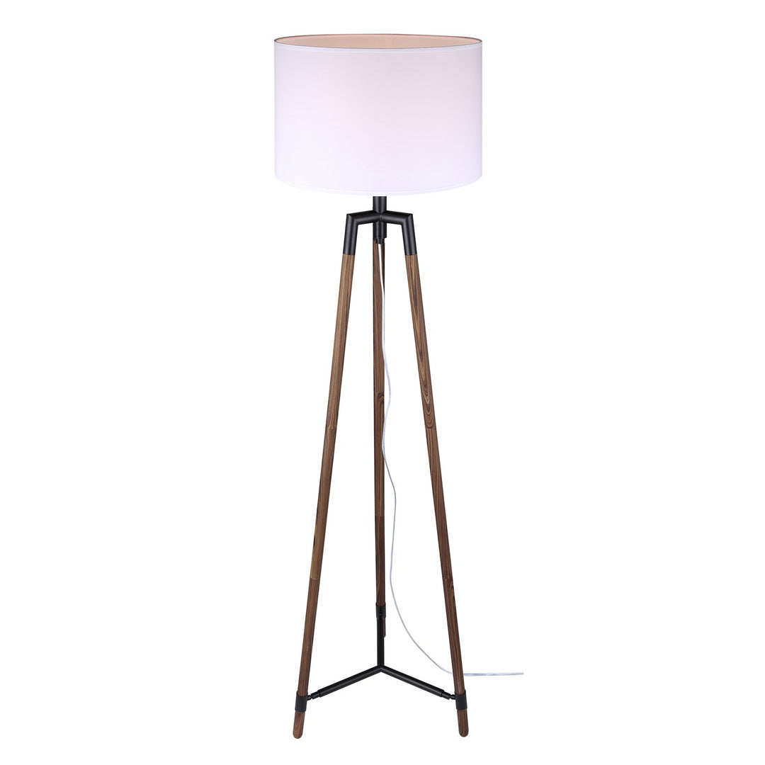 Floor Lamp In Matte Black With Faux Woodgrain Finish by Canarm