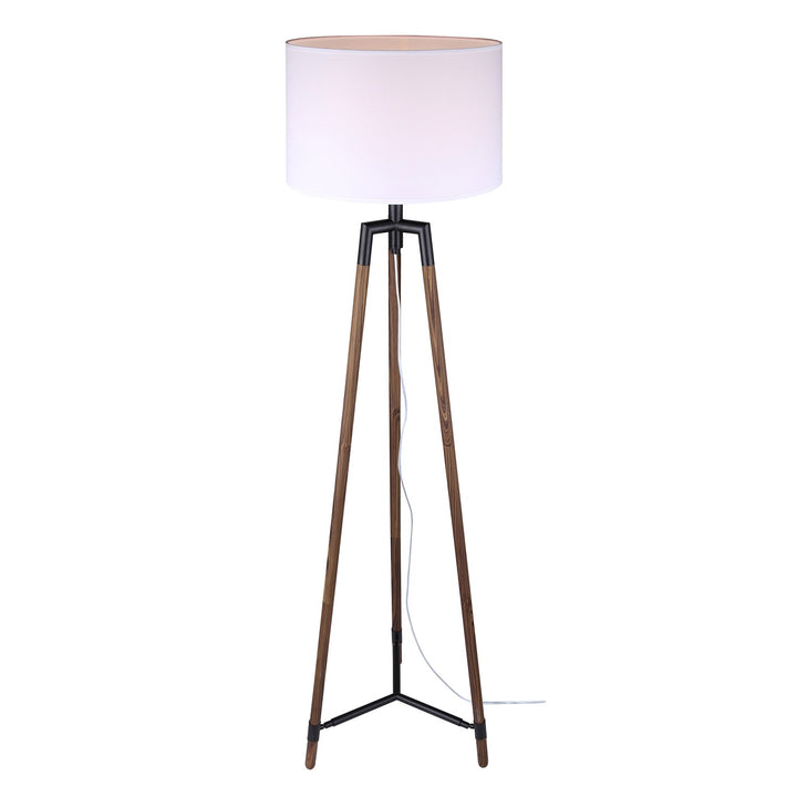 Floor Lamp In Matte Black With Faux Woodgrain Finish by Canarm