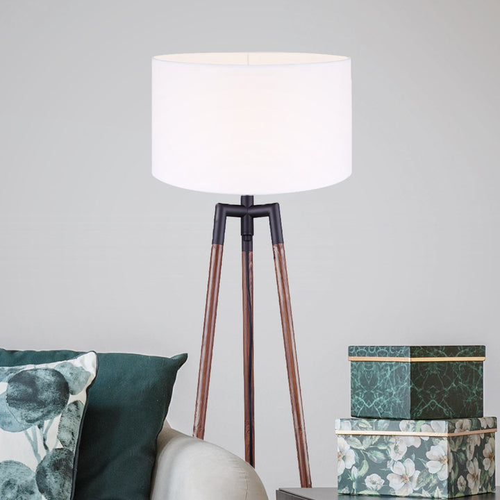 Floor Lamp In Matte Black With Faux Woodgrain Finish