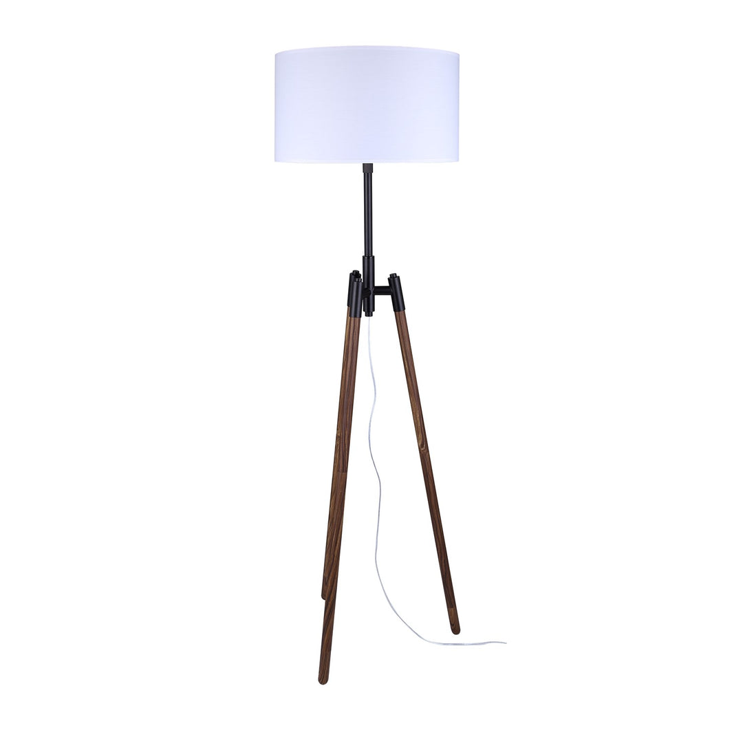 Floor Lamp In Matte Black And Faux Woodgrain Finish