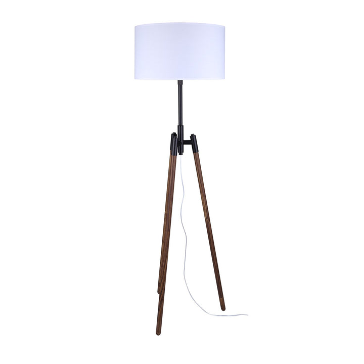 Floor Lamp In Matte Black And Faux Woodgrain Finish
