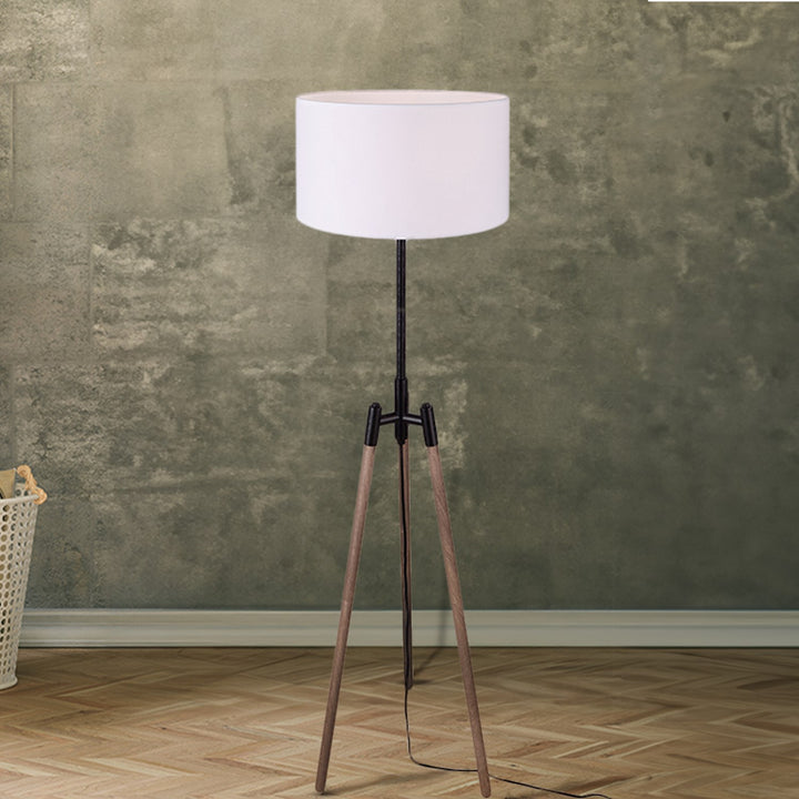 Floor Lamp In Matte Black And Faux Woodgrain Finish