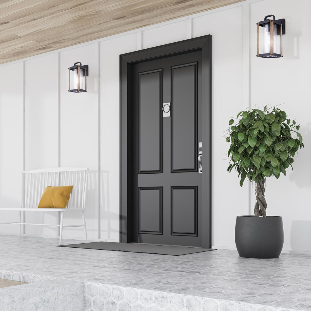 Outdoor Lantern In Black And Wood Finish