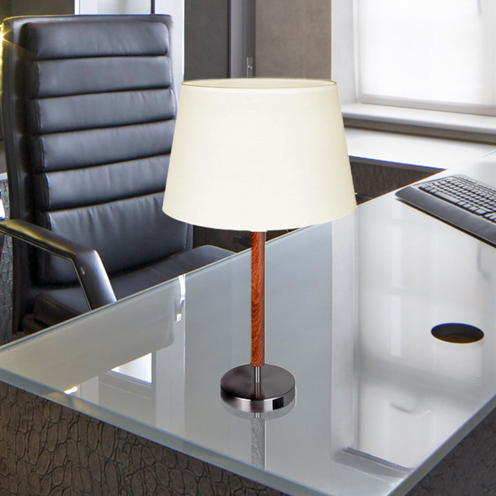 Table Lamp In Brushed Nickel And Faux Wood Finish