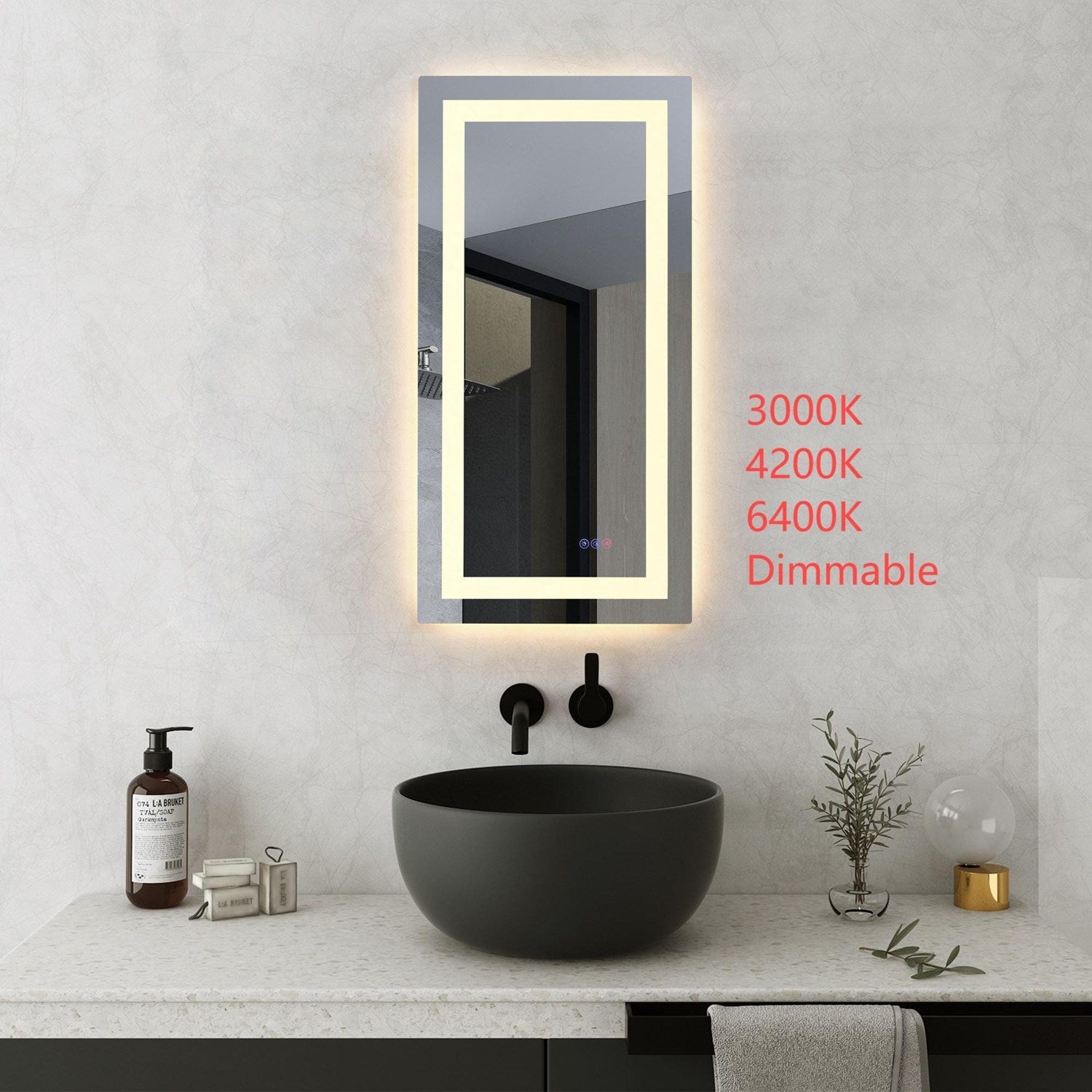 40X20 Led Mirror, Adjustable Color 3000K/4200K/6400K