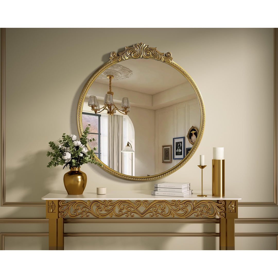 Vintage Resin Mirror 36X38 In Antique Brass