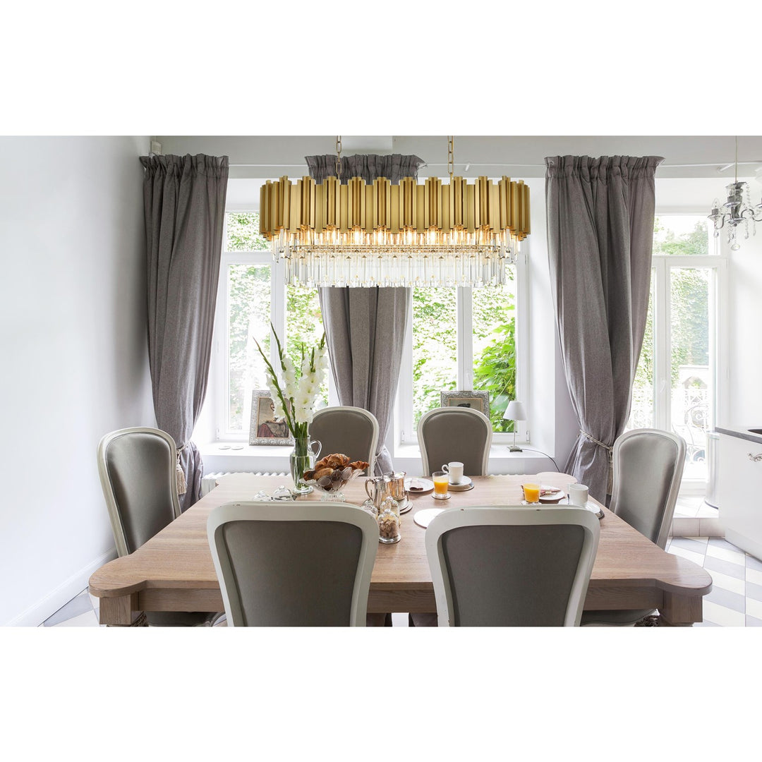 36 Inch Rectangular Chandelier In Satin Gold
