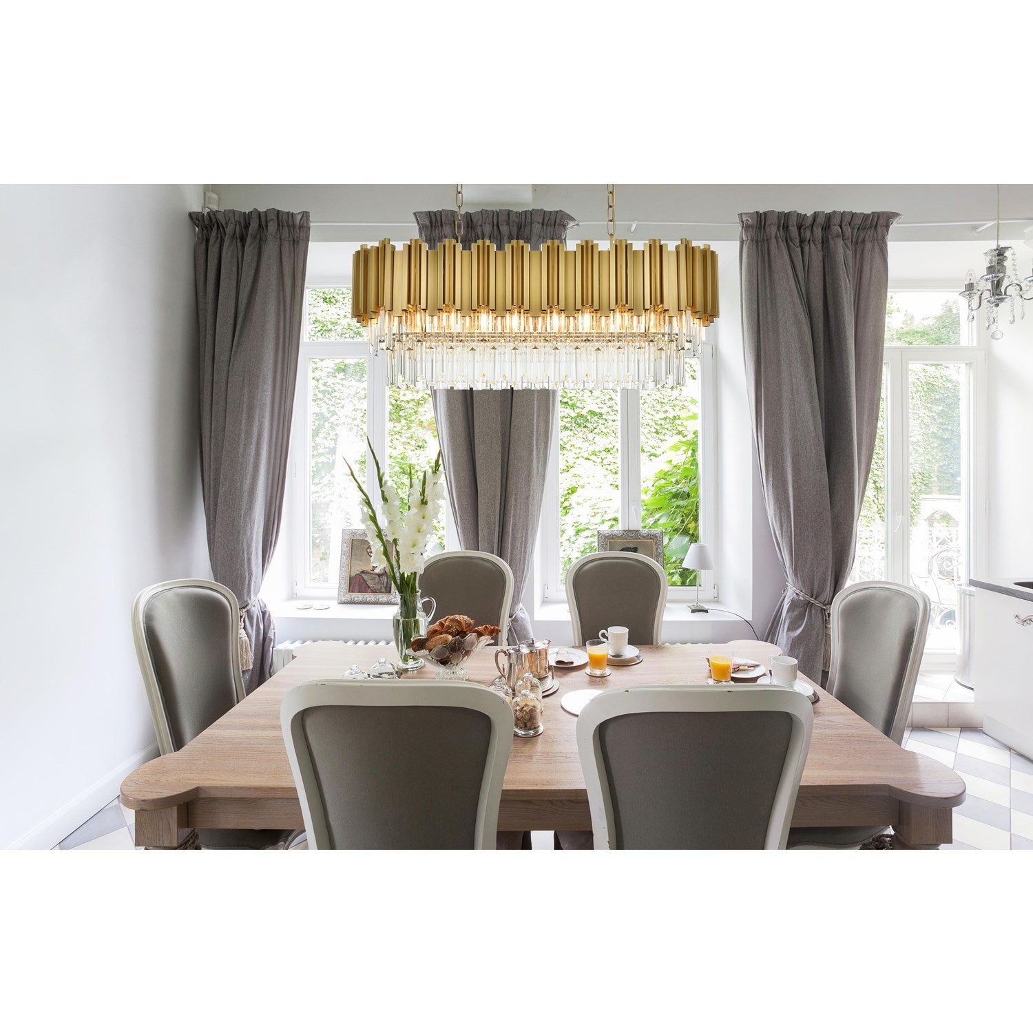36 Inch Rectangular Chandelier In Satin Gold