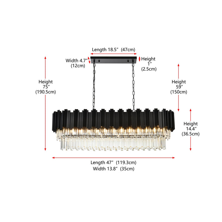 47 Inch Rectangular Chandelier In Black