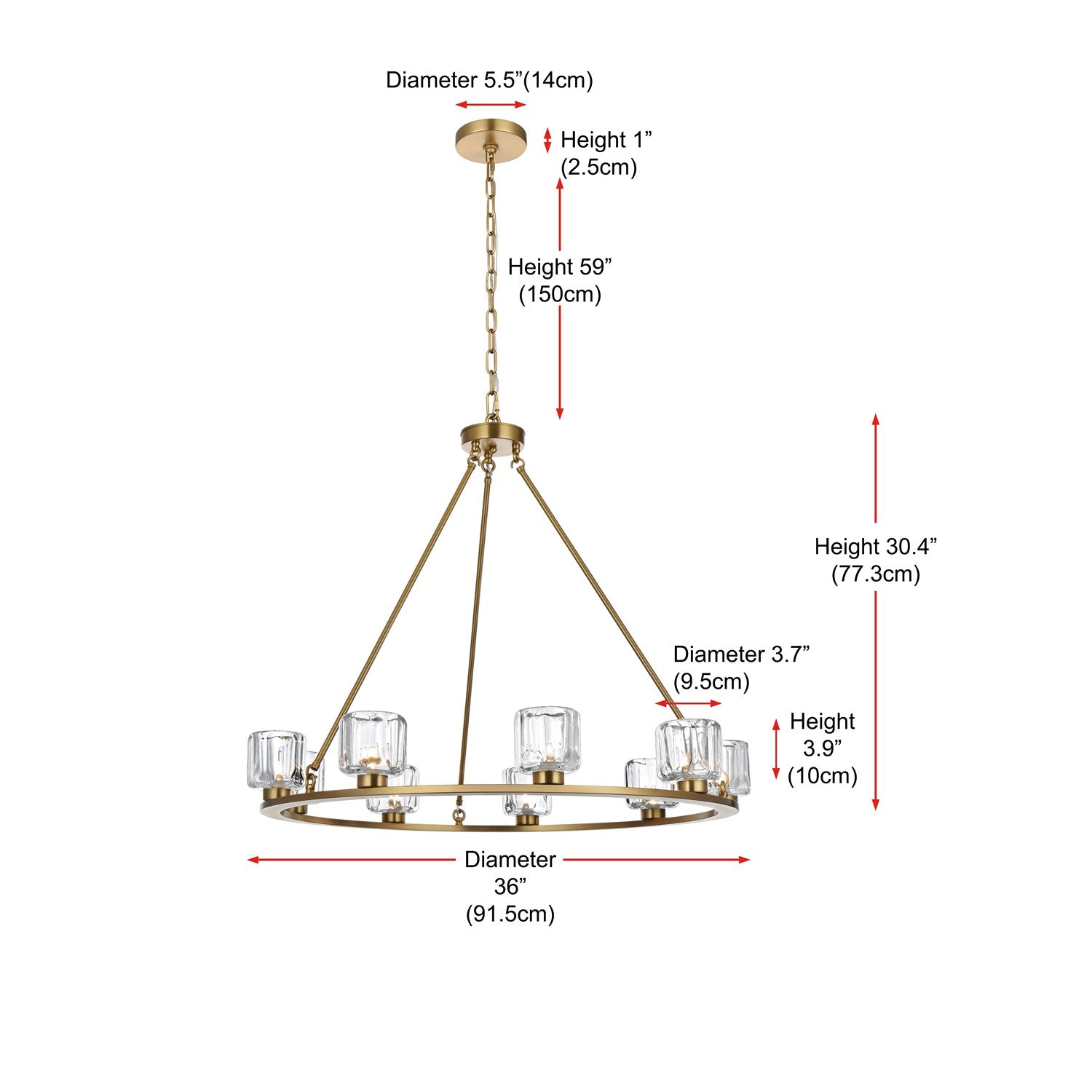 36 Inch Chandelier In Satin Gold
