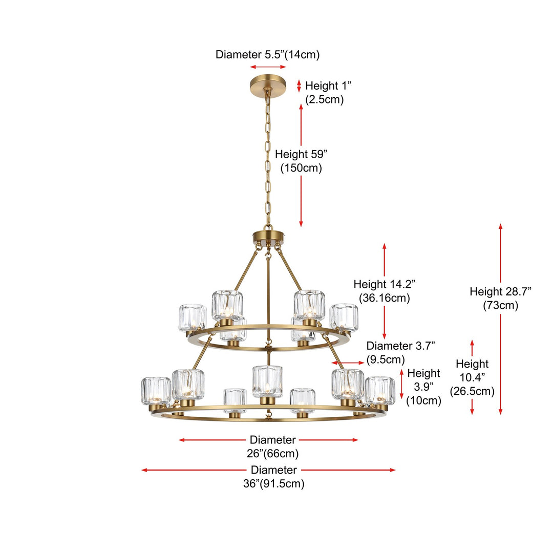 36 Inch Two-Tier Chandelier In Satin Gold