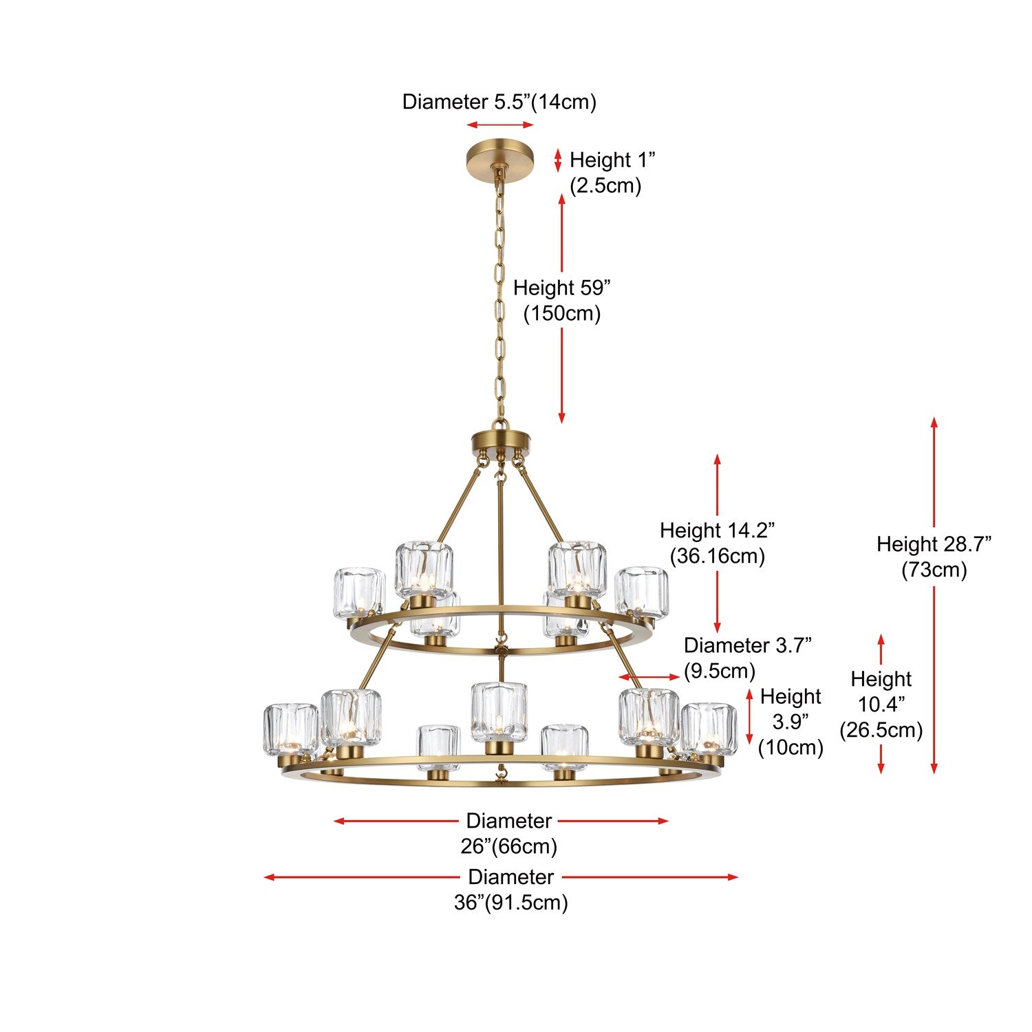 36 Inch Two-Tier Chandelier In Satin Gold
