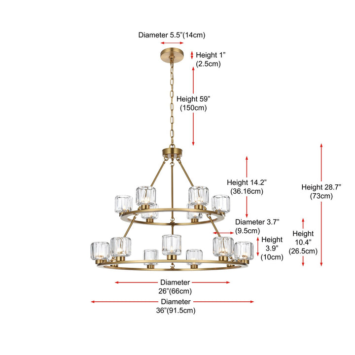 36 Inch Two-Tier Chandelier In Satin Gold