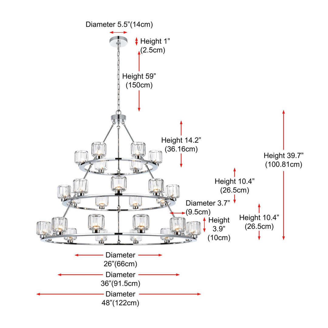 48 Inch Three-Tier Chandelier In Chrome