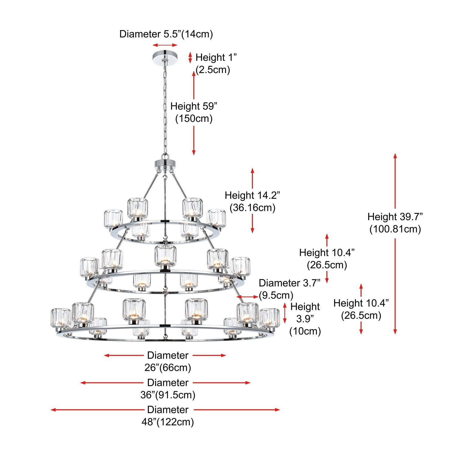 48 Inch Three-Tier Chandelier In Chrome