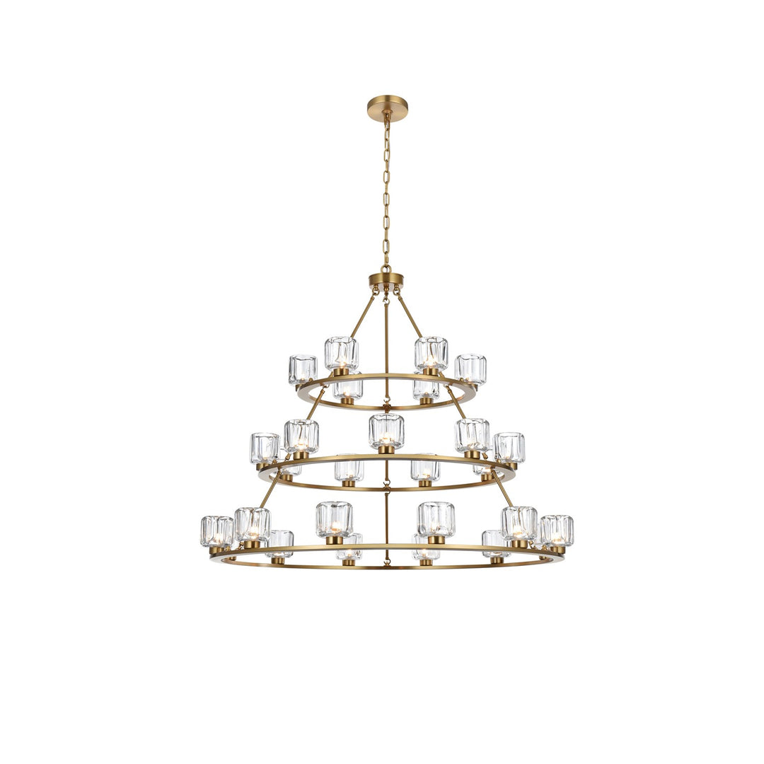 48 Inch Three-Tier Chandelier In Satin Gold by Elegant Lighting