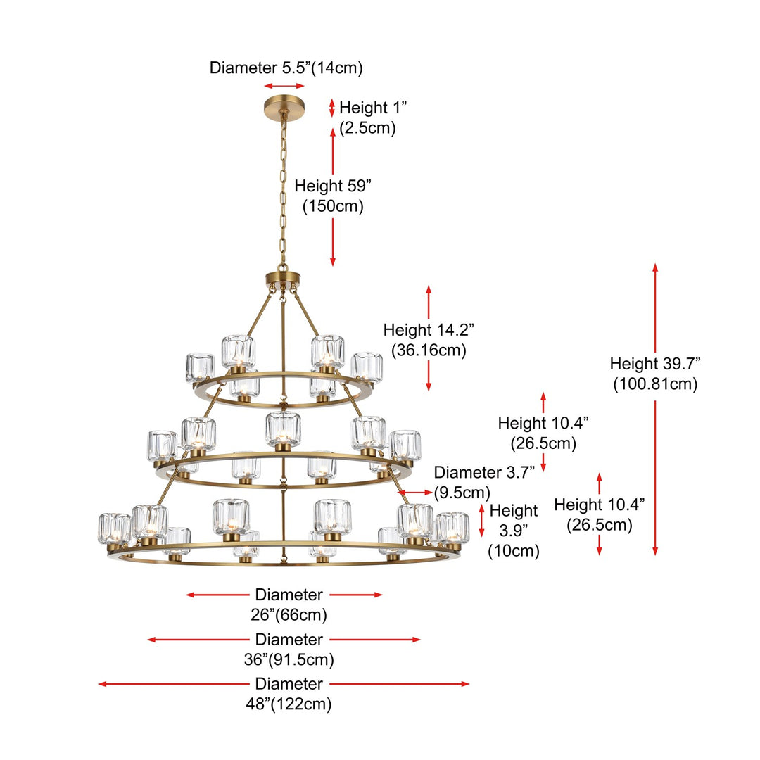 48 Inch Three-Tier Chandelier In Satin Gold