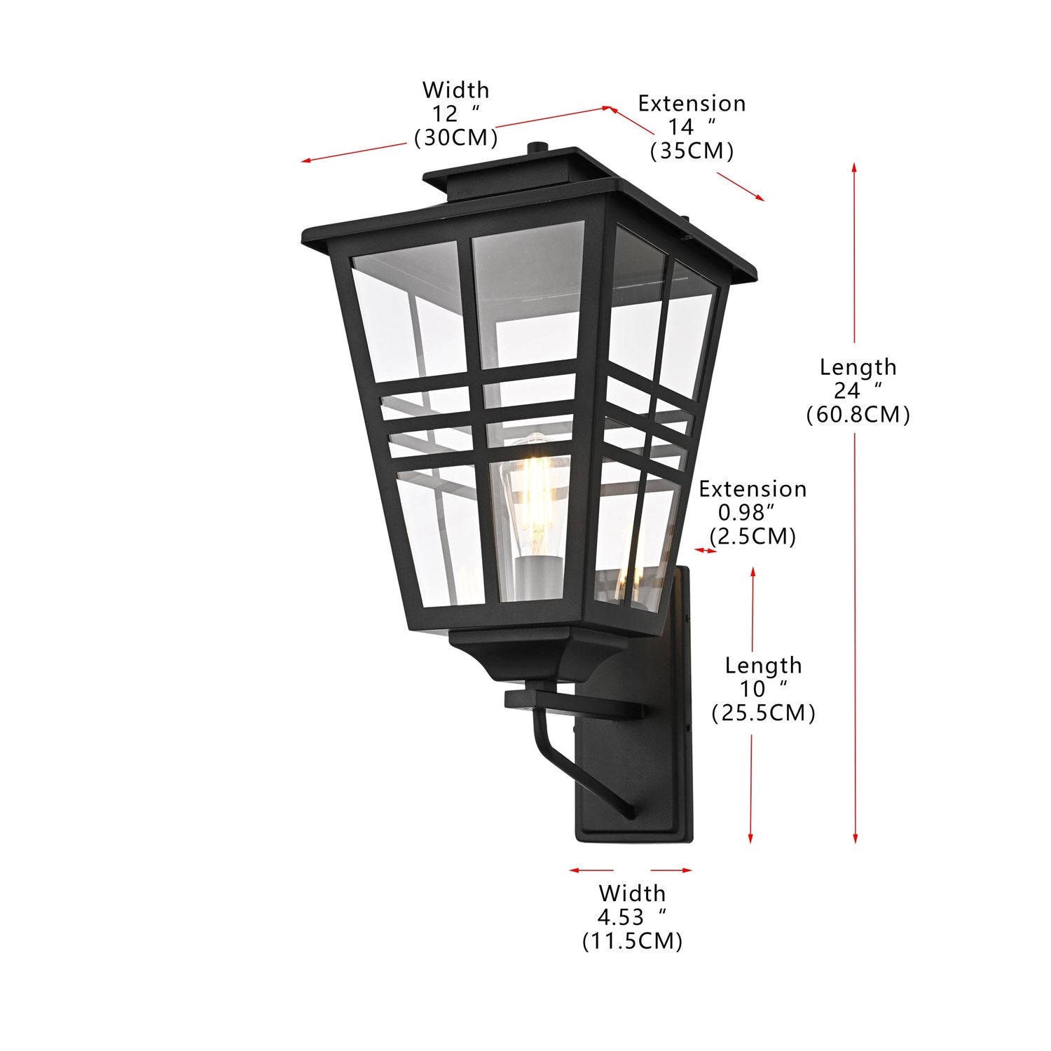 12 Inch Outdoor Wall Sconce In Black