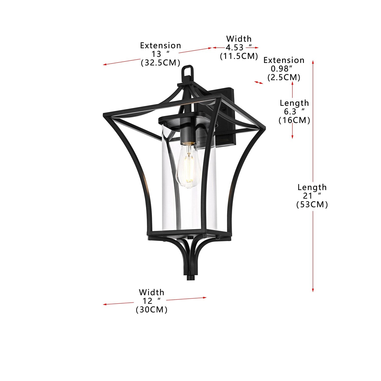 12 Inch Outdoor Wall Sconce In Black