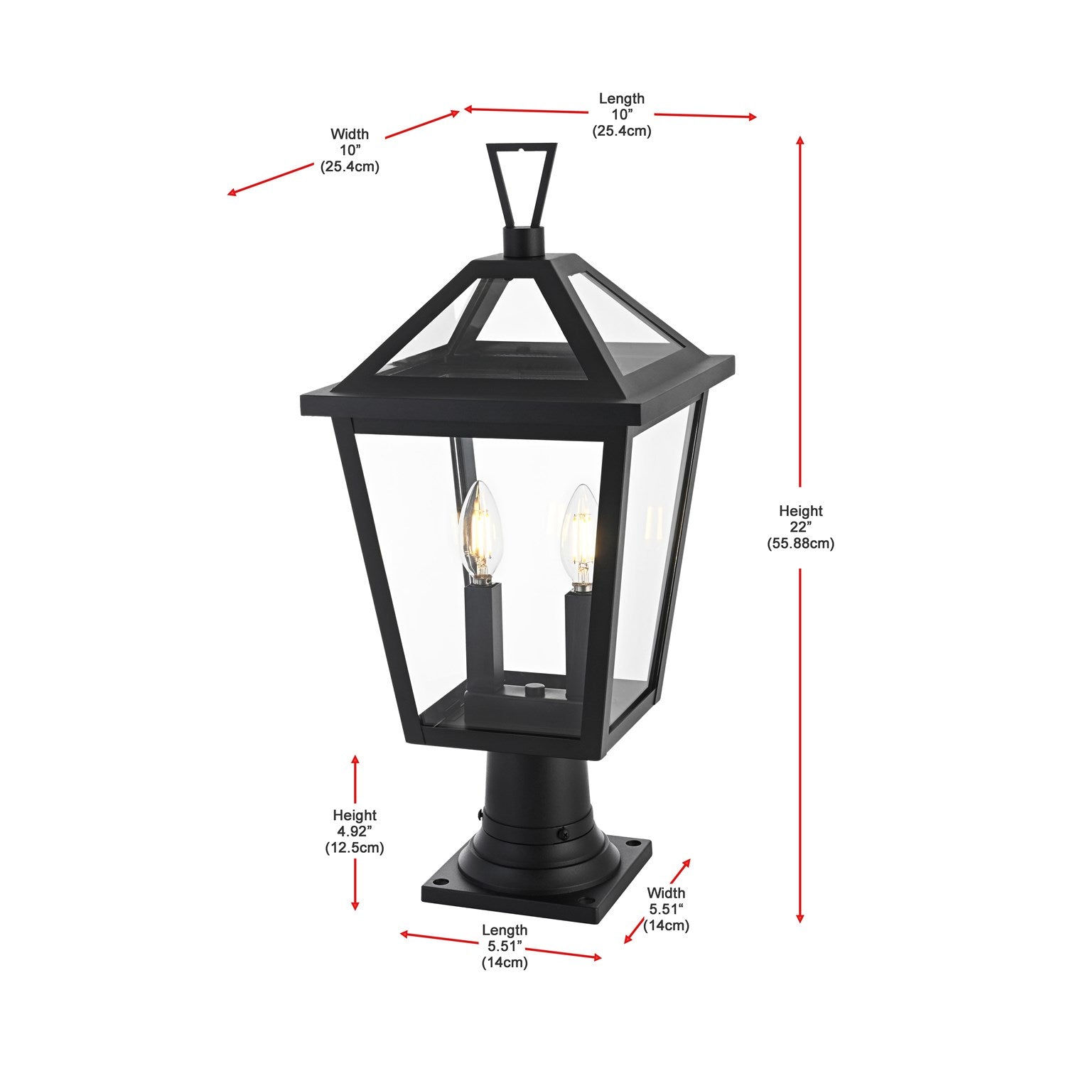 10 Inch Outdoor Post Light In Black