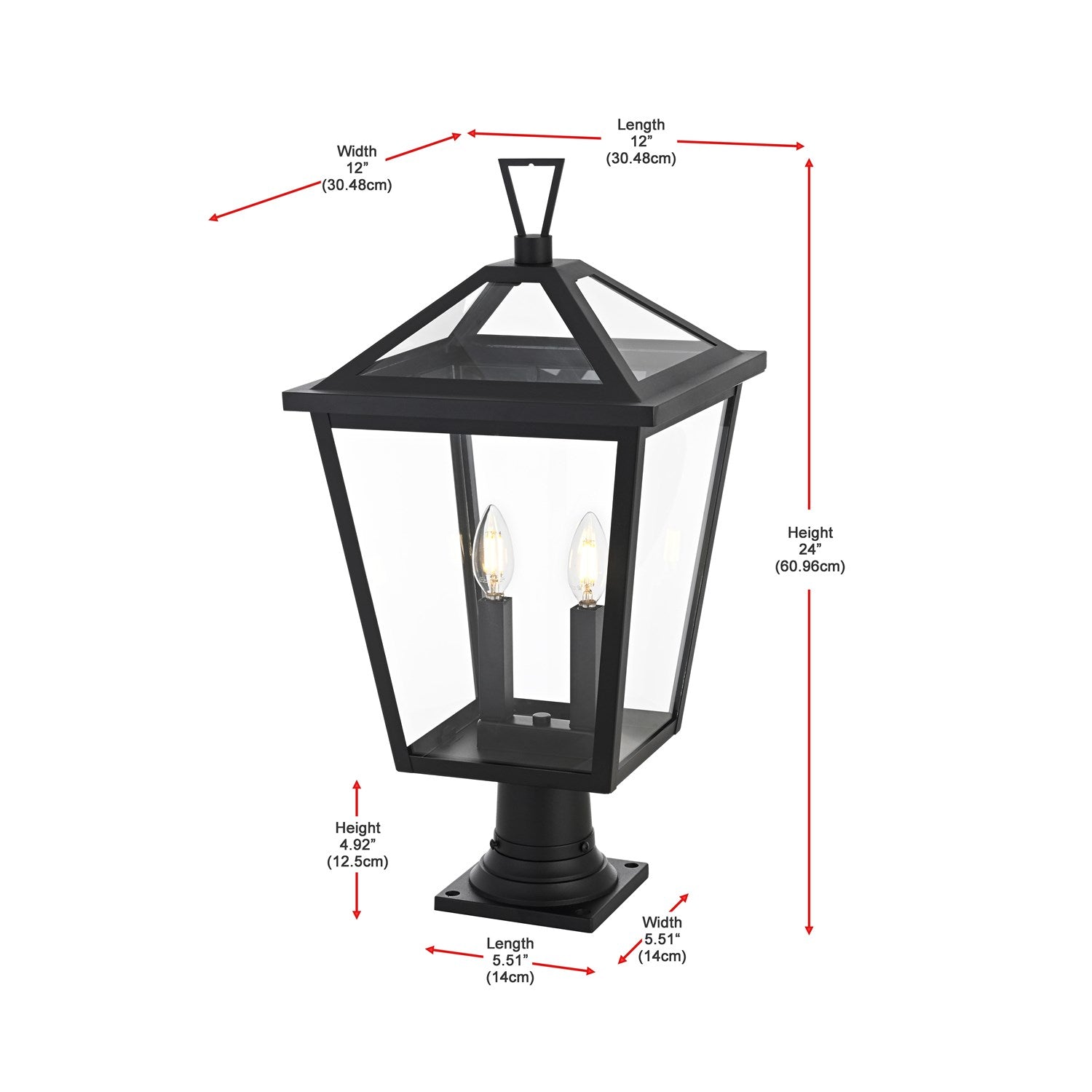 12 Inch Outdoor Post Light In Black