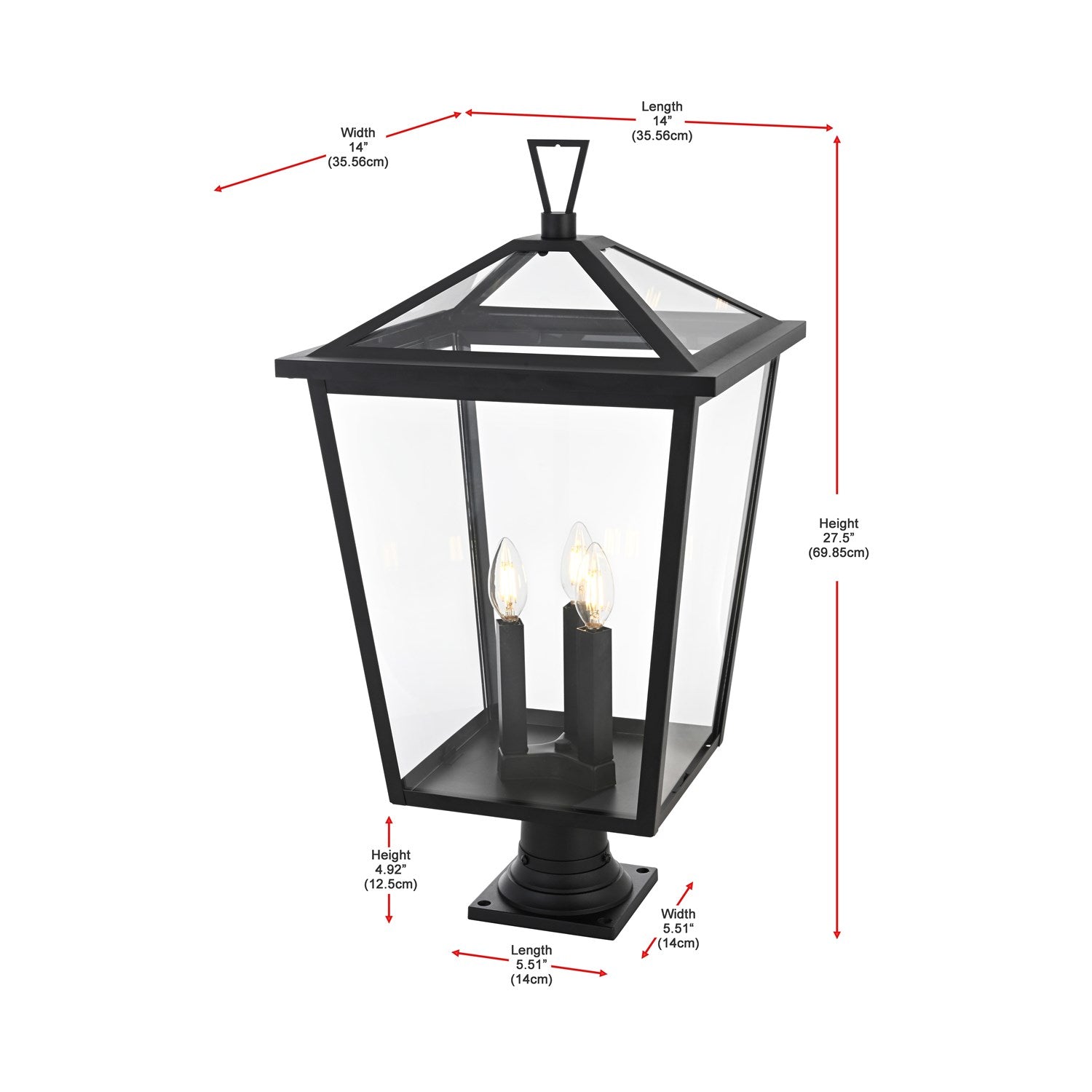 14 Inch Outdoor Post Light In Black