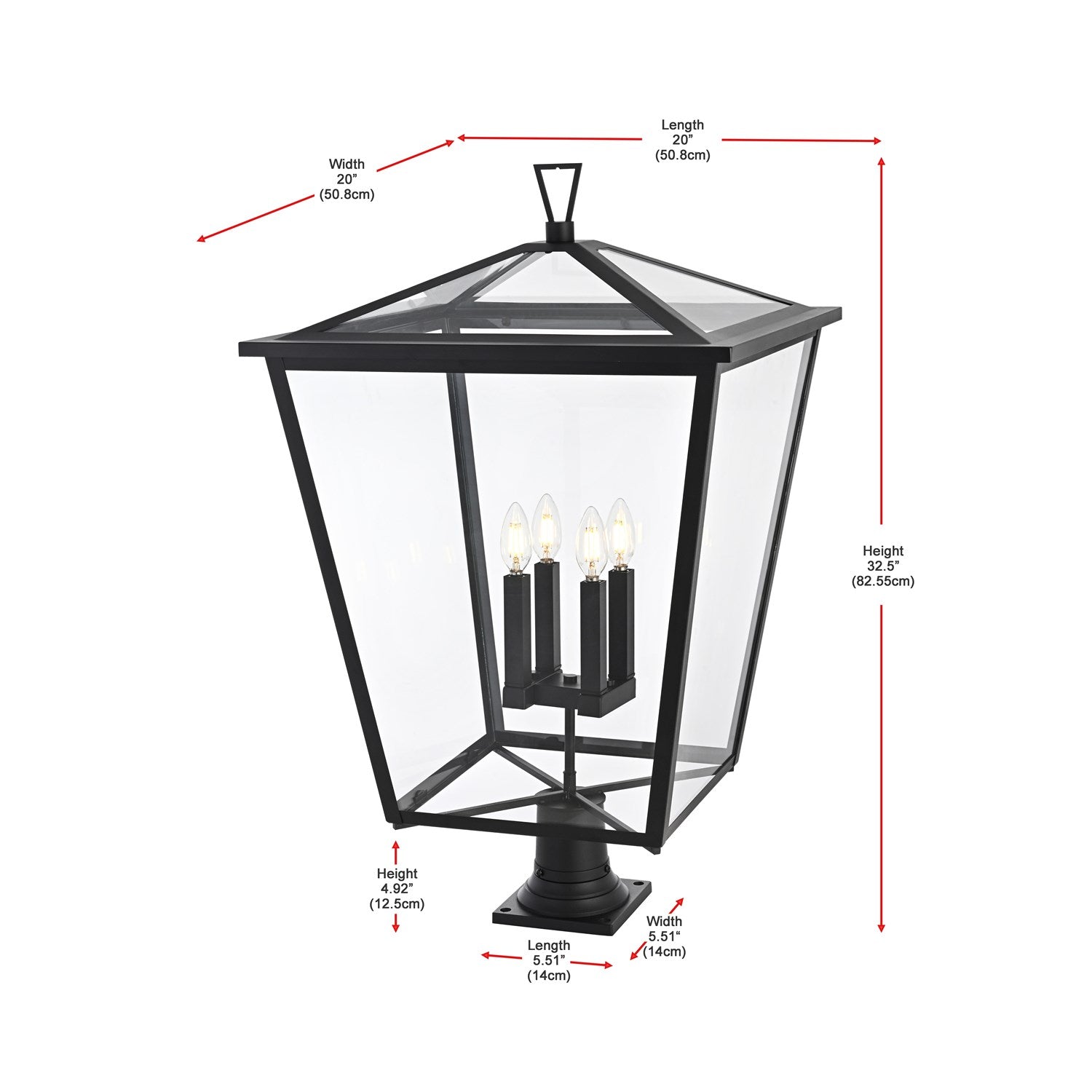 20 Inch Outdoor Post Light In Black