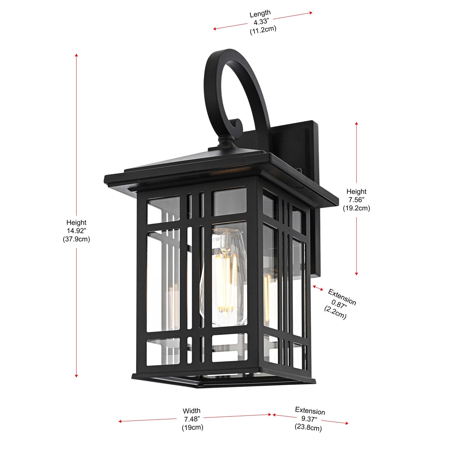 14 Inch Outdoor Wall Sconce In Black