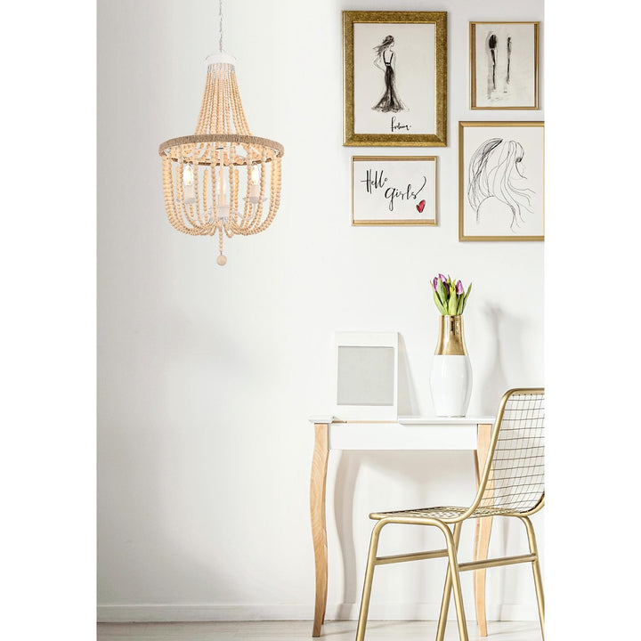 16 Inch Beaded Pendant In Beige