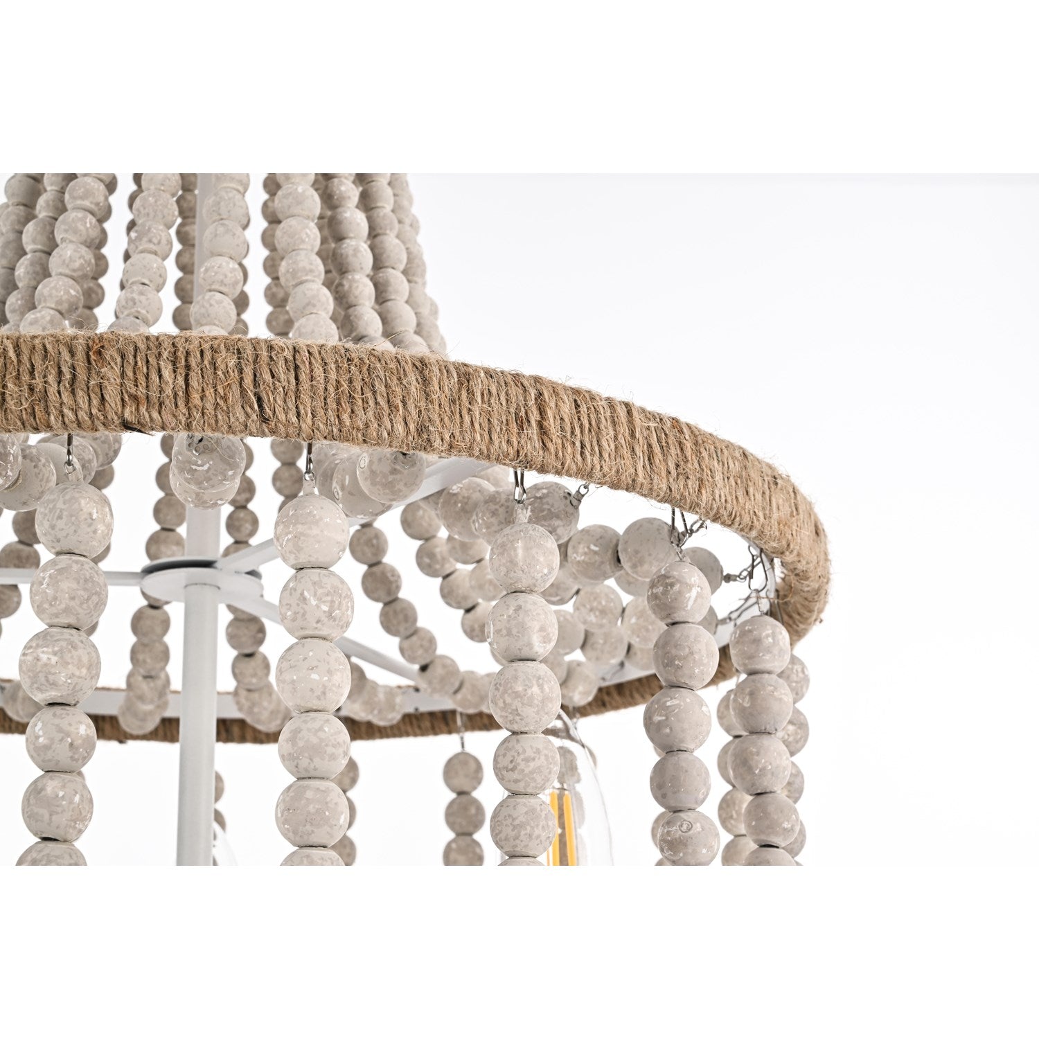 16 Inch Beaded Pendant In Antique White