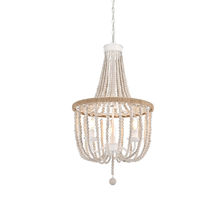 16 Inch Beaded Pendant In Antique White