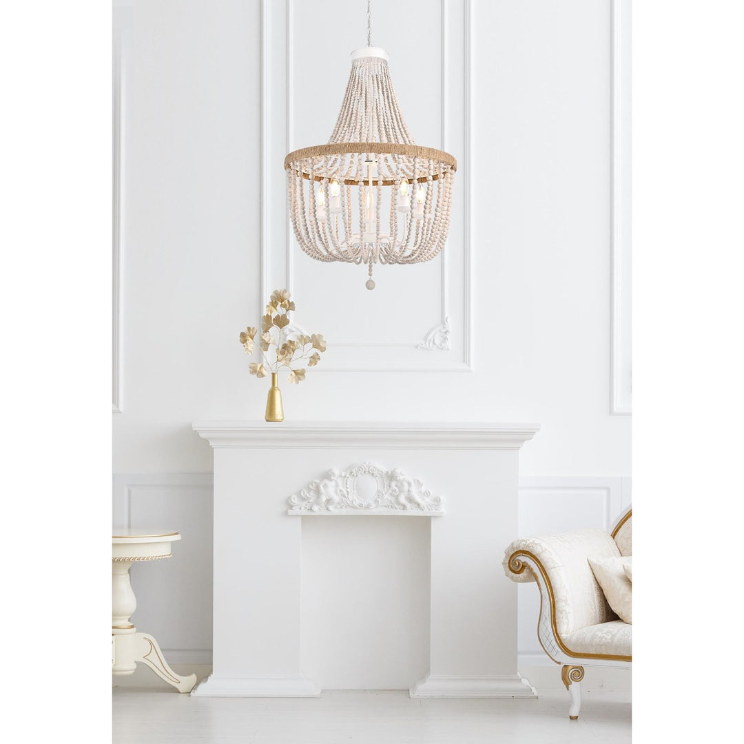 24 Inch Beaded Pendant In Antique White