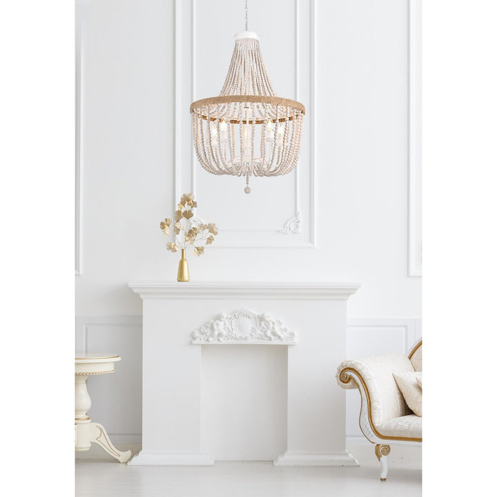 24 Inch Beaded Pendant In Antique White