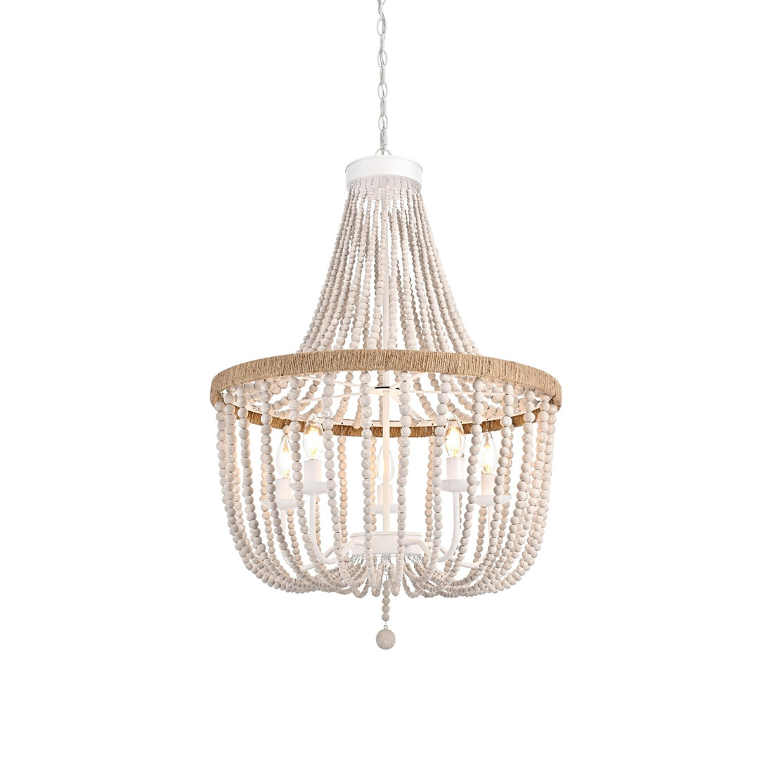 24 Inch Beaded Pendant In Antique White