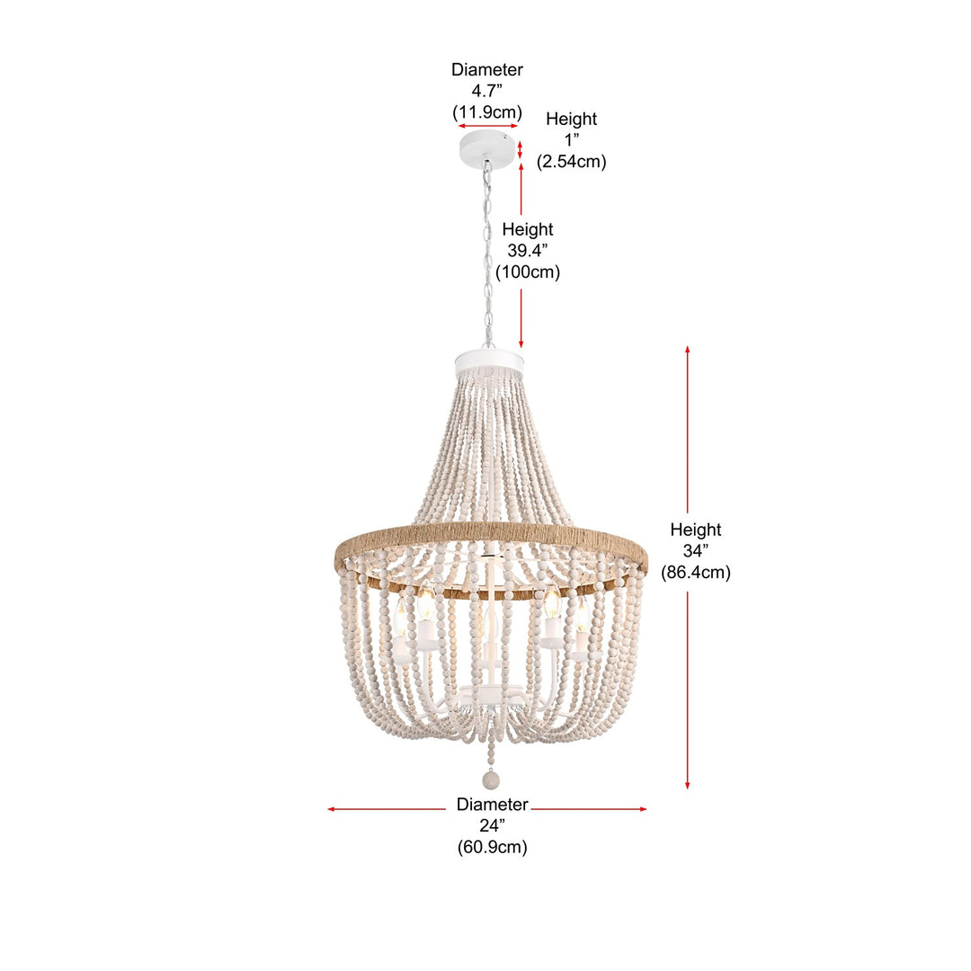24 Inch Beaded Pendant In Antique White