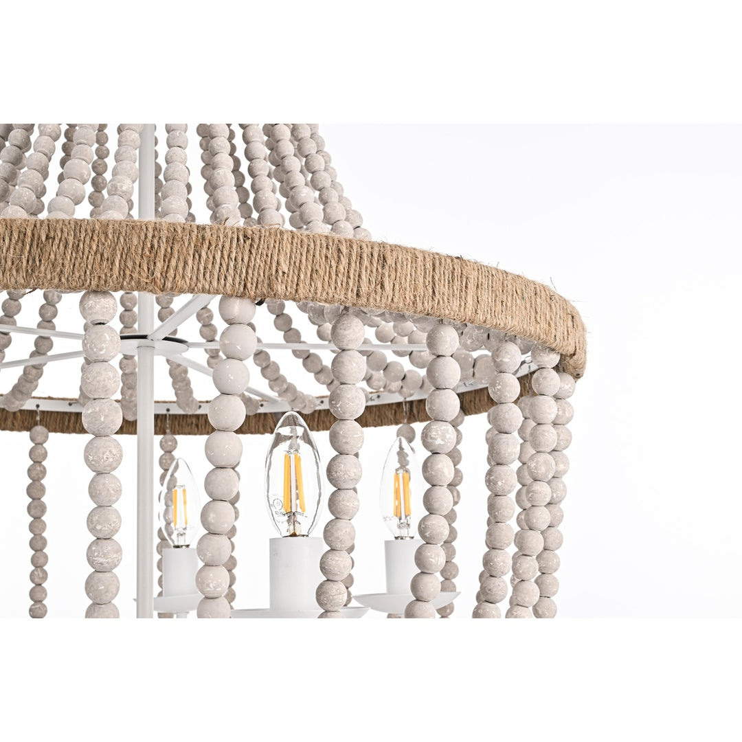 24 Inch Beaded Pendant In Antique White