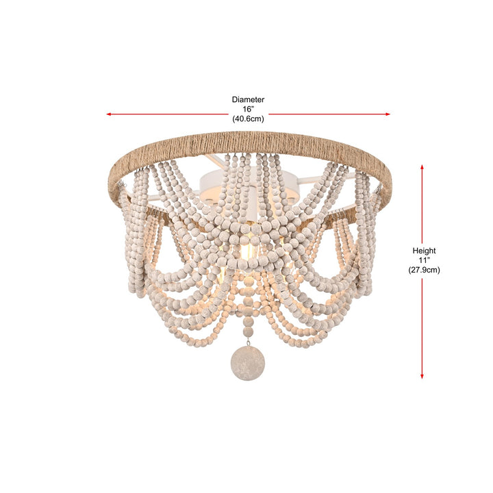 16 Inch Beaded Flush Mount In Antique White