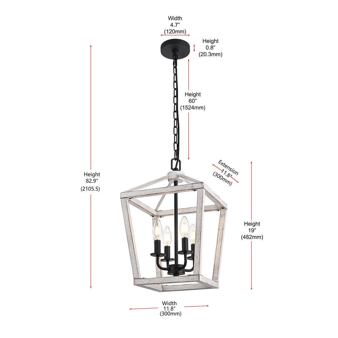 12 Inch Latern Pendant In Weathered White And Black