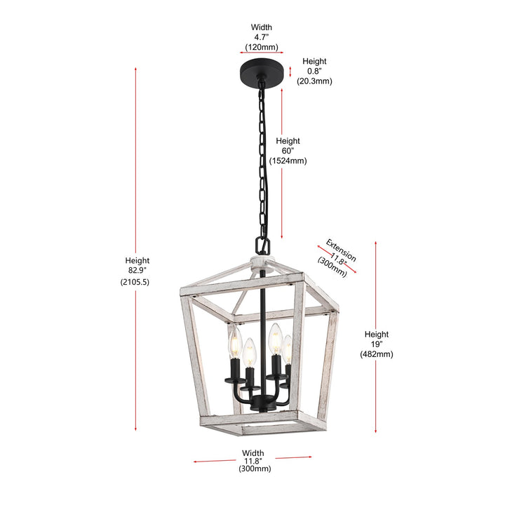 12 Inch Latern Pendant In Weathered White And Black
