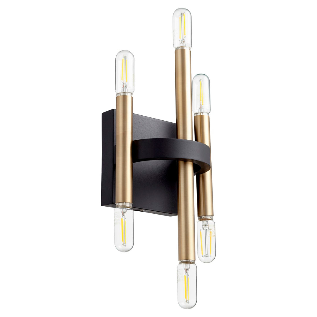 Luxe 6Lt Wall Mt -Textured Black/Aged Brass by Quorum