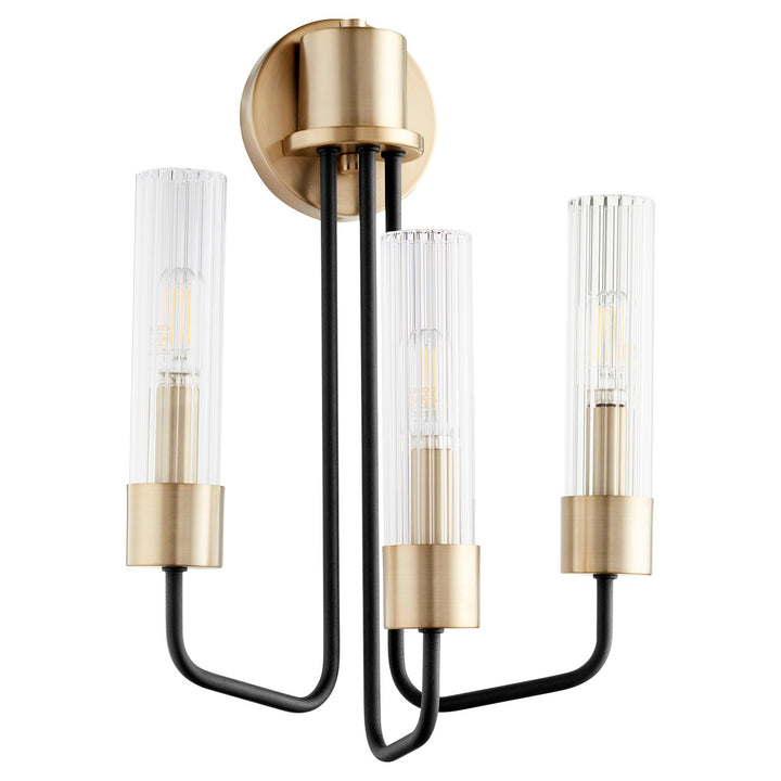 Helix 3Lt Wall Mount - Textured Black/Aged Brass by Quorum