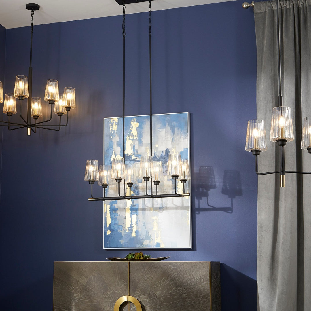 Dalia 3Lt Chand - Textured Black/Aged Brass