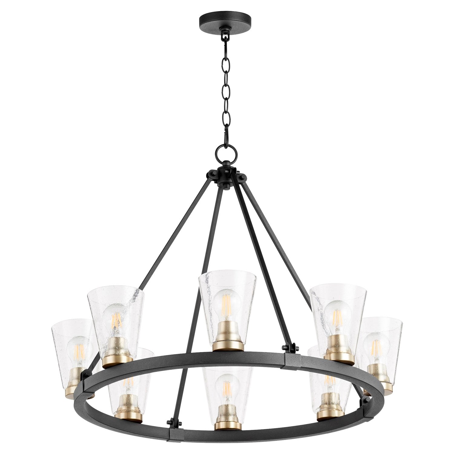 Paxton 8Lt Gold Leafass - Textured Black/Aged Brass by Quorum