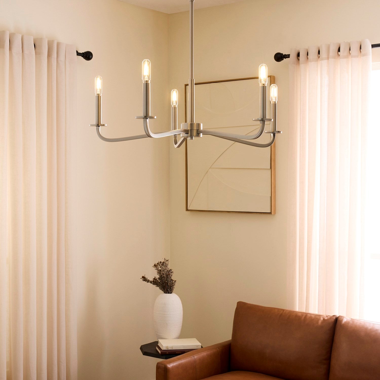 Rutherford 5Lt Chandelier - Satin Nickel