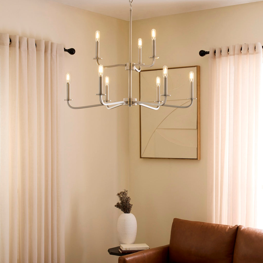Rutherford 9Lt Chandelier - Satin Nickel