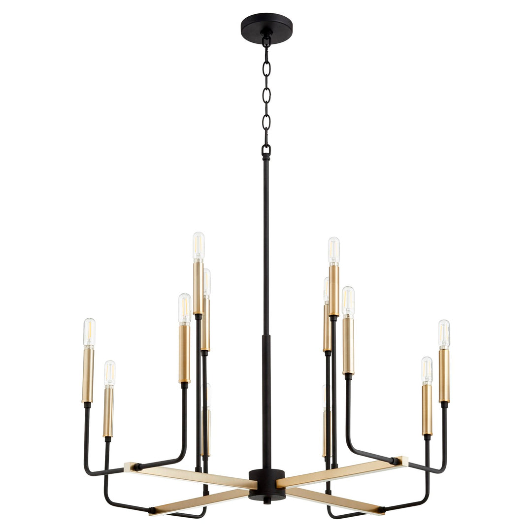 Lacy 12Lt Chand - Textured Black/Aged Brass by Quorum