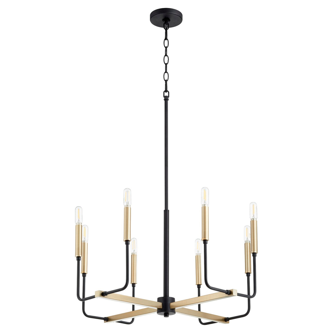 Lacy 8Lt Chand - Textured Black/Aged Brass by Quorum