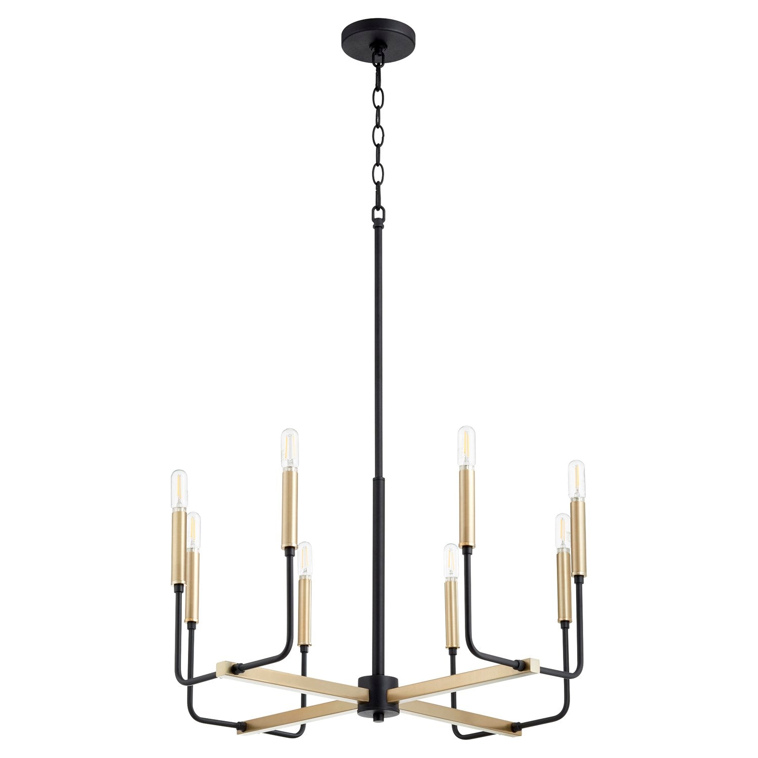 Lacy 8Lt Chand - Textured Black/Aged Brass by Quorum