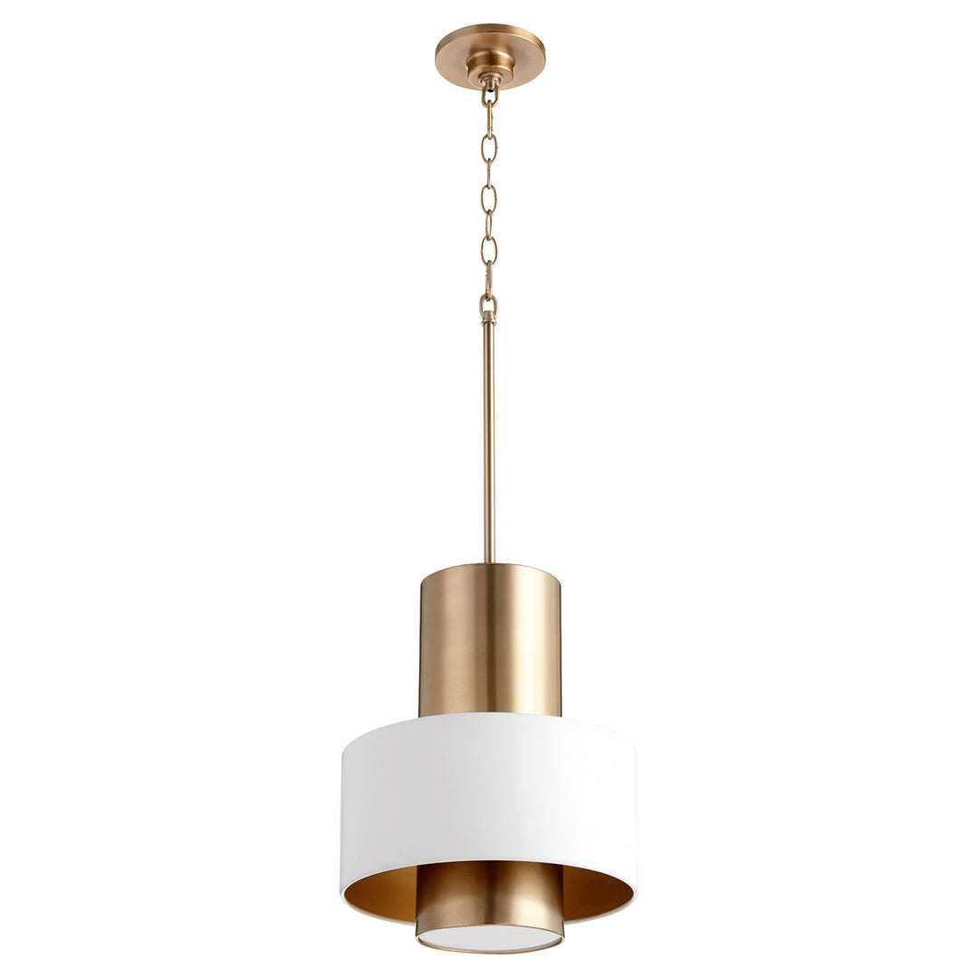 Cylndr Drum Pendantd - Studio White/Aged Brass by Quorum