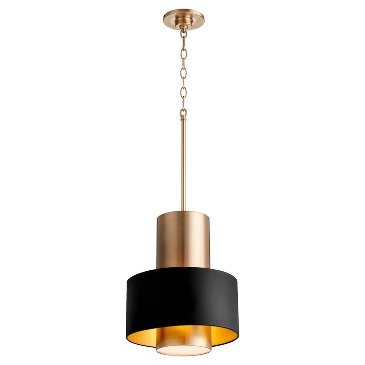 Cylndr Drum Pendantd -Textured Black/Aged Brass